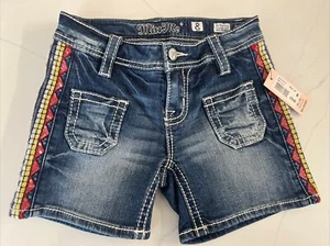 Miss Me Mädchen Jeans Shorts Größe 8 JK7795D2 Pailletten vorne Akzent Taschen neu mit Etikett - Bild 1 von 5