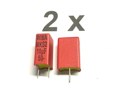 10uF, 50V, 30V~, 5%, RM5, MKS2, WIMA, MKS2B051001N00JSSD, 7,2x11x16, 2 pezzi