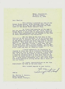 Letter 1954 Ann Arbor Wabash Railroad Harper Woods President Democrat Club - Picture 1 of 3