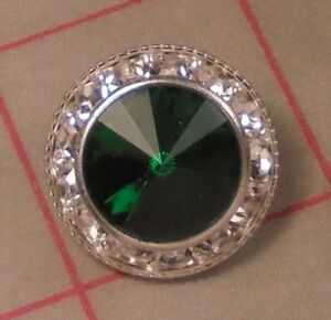 4 Silver Metal Rhinestone Shank Buttons Emerald Green Acrylic Jewel 3/4" 21mm