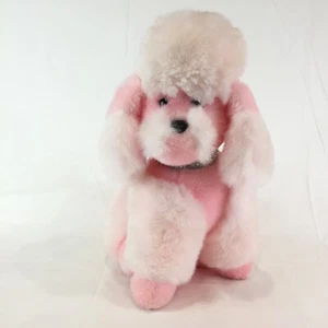 Pink Poodle Plush Dog with Silver Sparkle Collar Stuffed Animal Fluffy Soft - Picture 1 of 9