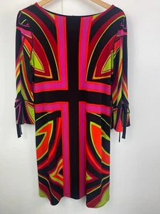 Eva Varro Dress Womens Size Medium Slinky Stretch Bow Tie Sleeve Mod Print Tunic - Picture 1 of 8