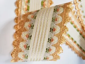 Vintage Orange and Cream Jacquard Brocade Ribbon Trim with Roses 2 yards - Picture 1 of 2