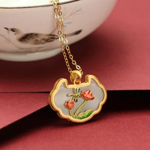 I02 ciondolo libellula su fiore su giada chiara argento 925 placcato oro  - Foto 1 di 7