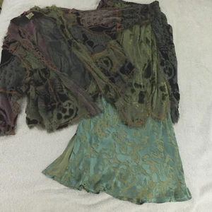 URU Skirt Set Womens One Size Green Multi Velvet Burnout Fairy Artsy Lagenlook - Picture 1 of 24