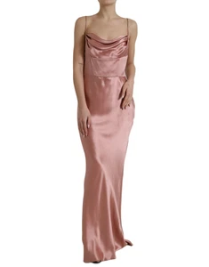 Dolce&Gabbana Women Pink Dress 100% Silk Spaghetti Strap Maxi Bodycon Wrap IT 44 - Picture 1 of 5
