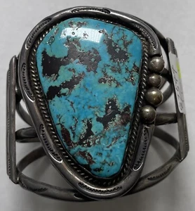 Exceptional Large Turquoise & Sterling Silver Native American Bracelet - Picture 1 of 4