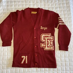 ST. Elizabeth BURGUNDY KNIT FLEECE VARSITY JACKET CARDIGAN SWEATER SIZE L 70’s - Picture 1 of 9