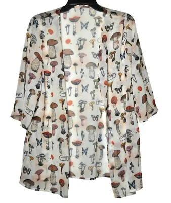 Cárdigan Shein Mujer Champiñón Frente Abierto Manga Codo Talla Mediana Fairy Cottage Foto 1 de 4