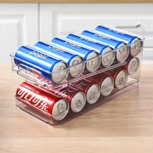 Refrigerator Can Organizer Dispenser Clear Bins Storage Stackable Beverage Pack - Picture 1 of 18