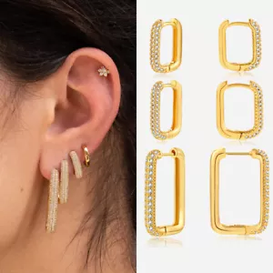 Lujo Cúbico Circonio Geométrico Circonio Pendientes de Arro Punk Oreja Abrazos Joyería - Imagen 1 de 19
