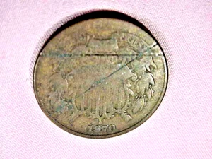 1870 US 2 Cents Union Shield Coin Error Crossed Lines - Picture 1 of 6