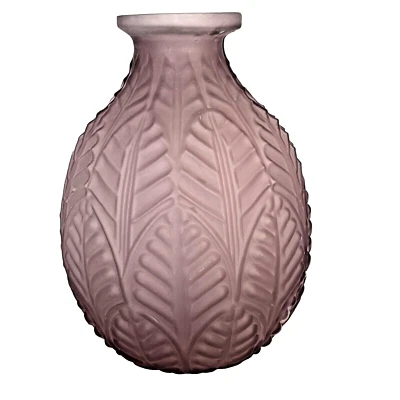 Französische Art Deco mattierte gedeckte lila Glas runde Vase mit geometrischem Muster 11" T - Bild 1 von 4