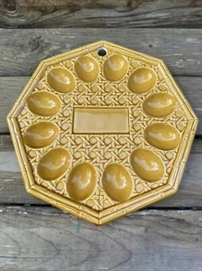 Harvest Gold Octagon Shaped Ceramic Deviled Egg Plate Celebration MCM Vintage - Picture 1 of 7