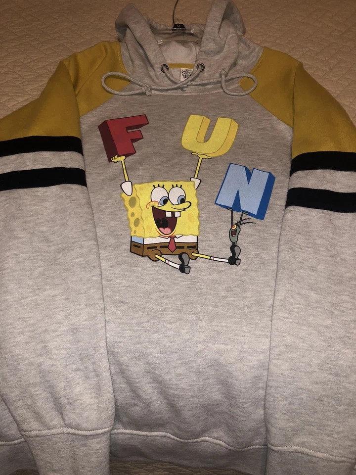 Nickelodeon Bob Esponja Pantalones Cuadrados Plancton DIVERTIDO Sudadera con Capucha Adulto L Gris Amarillo RARO Foto 1 de 4