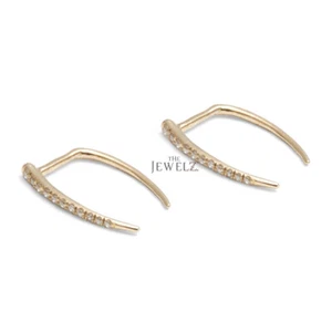 14K Gold 0.18 CT VS/F-G Diamonds 17 mm Hook Earrings Anniversary - The Jewelz - Picture 1 of 3
