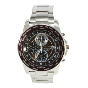 Seiko Criteria SNAC63 P1 Silver Brown Dial Men's Chronograph Quartz Watch - Picture 1 of 5