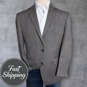 CHAPS Men’s 42R Gray Herringbone Wool Blazer Sport Coat 2-Button Jacket Classic - Picture 1 of 12