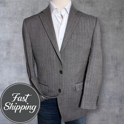 Blazer de lana gris espiga CHAPS para hombre 42R abrigo deportivo chaqueta de 2 botones clásico Foto 1 de 4