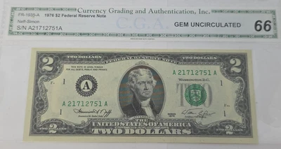 1976 2 dollar bill Certificate Grade 66 CGA 0136018 Federal Reserve Note UN-CIRC - Image 1 of 4