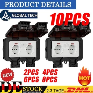 10PCS IP66 Außensteckdose Wasserdicht Gartensteckdose Steckdose Schuko Outdoor  - Bild 1 von 24