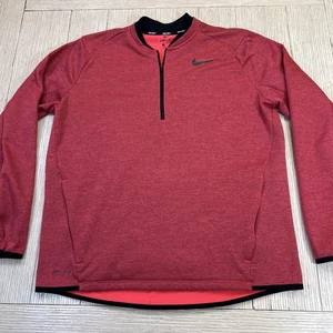 Nike Golf Pullover Mens Large Red Dri-FIT 1/4 Zip Long Sleeve Performance Fleece - Foto 1 di 9