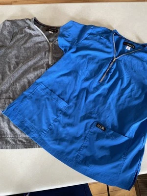 Women’s Koi Scrub Top Lot Large Gray And Royal Blue Zipper - Image 1 of 4