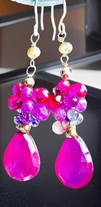 $1,900 14k Solid Gold Heart Natural Pink Sapphire, Ruby, &  DIAMOND Earrings Set - Picture 1 of 10