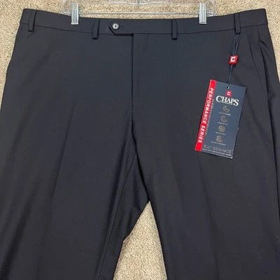 Chaps Mens Performance Series Comfort Fit Stretch Dress Pants 42x30 Black NEW - Image 1 of 4