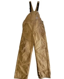 Vintage Carhartt Bibs Men 34 x 32 Canvas Insulated Double Knee Union Made In USA - Picture 1 of 18