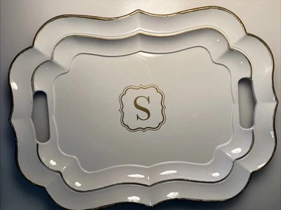 Pier 1 Imports Initial Letter S White and Gold Decorative Vanity Tray - Image 1 of 4