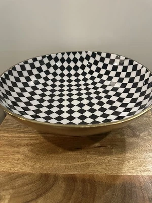 "Cuenco de metal dorado esmaltado a cuadros blanco y negro 12"" hecho en India NUEVO Foto 1 de 4