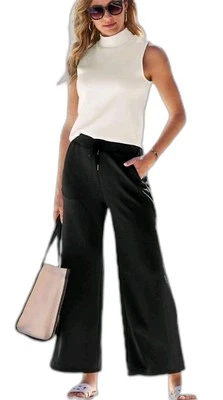 Boston Proper 黑色 Athleisure 豪华休闲抽绳阔腿裤 M 全新无标签 — 第 1/4 张图片