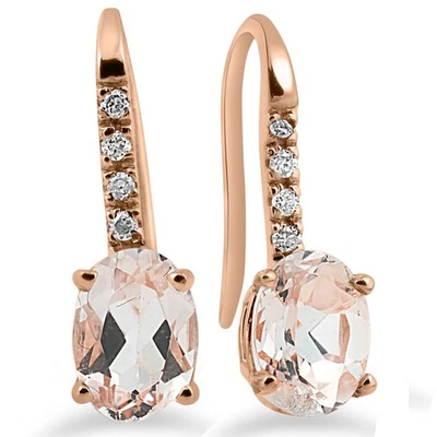 1 1/5Ct Morganite & Diamond Drop Earrings 14K Rose Gold 3/4" Tall - Image 1 of 4