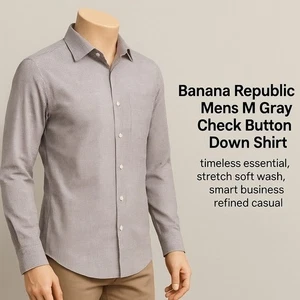 Banana Republic Mens M Gray Check Button Down Shirt Soft Wash Slim Fit - Picture 1 of 9