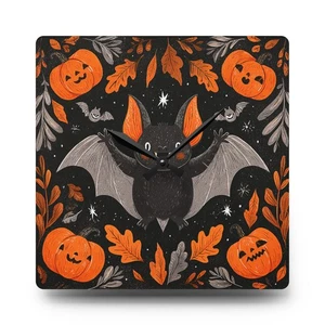 Halloween Bat Wall Clock Acrylic Round or Square Décor High-End Durable - Picture 1 of 9