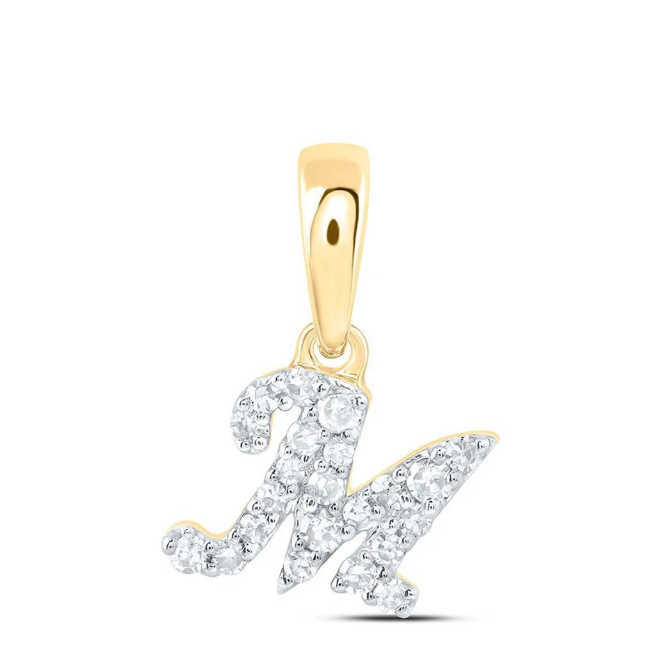 Mini colgante de oro amarillo de 10 quilates con diamante real para mujer con fuente de bloque inicial M 1/12 quilates Foto 1 de 1