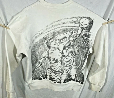 UConn Huskies Sweatshirt Mens Lg White Basketball All Over Print Vintage 80s USA Cover