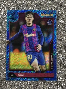 2021 Merlin UEFA Champions League Blue Shimmer Refractor Gavi #107 Barcelona - Picture 1 of 2