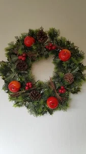 Artificial Christmas Wreath With Apples Berries Holly & Pinecones 46cm - Picture 1 of 3