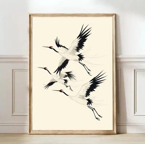 Reiher Kranich japanisches Wandbild Papierdruck gerahmt oder Bild Poster neutrales Dekor - Bild 1 von 17