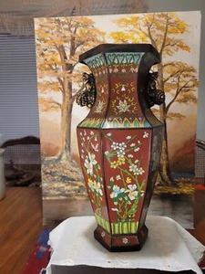  Antique Chinese  Enamel Cloisonne 12” Vase With Foo Dog In Both Sides - Picture 1 of 17
