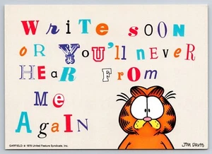 Postkarte Garfield Katze Cartoon Schreiben Sie bald Lösegeldforderung Stil 1978 Jim Davis Z17 - Bild 1 von 2