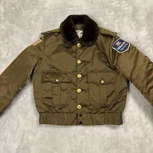 Tuffy Jac Jacket Men’s Small Green Bomber Security Talon 70s 80s Fur Collar - Picture 1 of 6