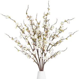 Sggvecsy Artificial Plum Blossom Flowers 4 Pcs Faux Cherry Blossom Stems Faux... - Picture 1 of 7
