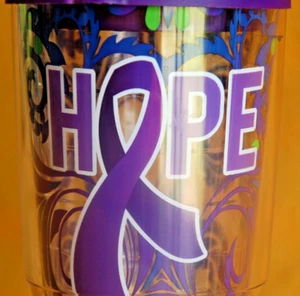 24 oz. TERVIS Tumbler, Lid ~ Purple Ribbon for Pancreatic Cancer Awareness, Used - Picture 1 of 5