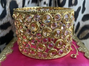 Sorrelli First Kiss Pink Peach Crystal Bezel Wide Cuff Swarovski Bracelet $625 - Picture 1 of 11