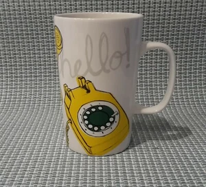 Starbucks 2015 Hello! Big Retro Yellow Phone & Cord Ceramic 16 Oz Coffee Cup Mug - Picture 1 of 9