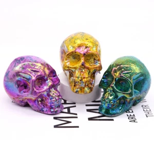 Vintage Natural Stone Electroplating Skull Crystal Carved Halloween Gifts - Picture 1 of 13