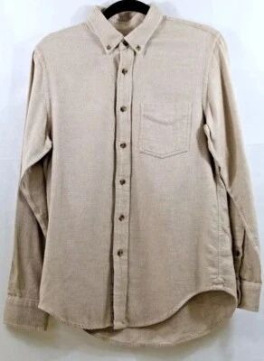 Camisa masculina Club Monaco pequena slim fit bege flanela algodão botão para cima manga longa - Imagem 1 de 4